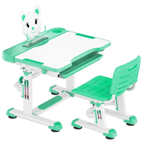 фото Комплект anatomica litra: детская парта, стул, выдвижной ящик и подставка белый/зеленый