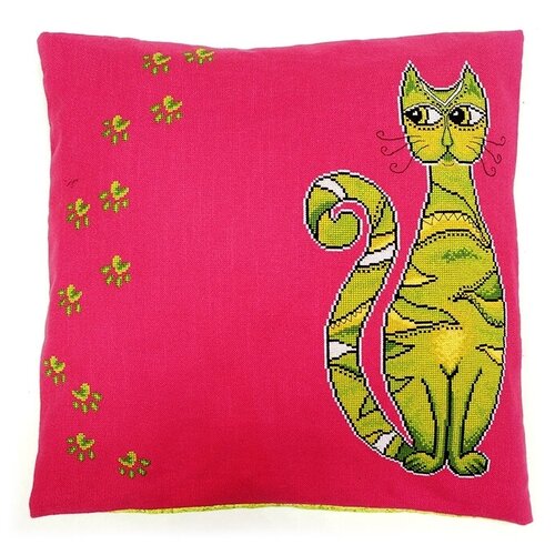 фото Набор для вышивания коте зеленый (может использоваться для создания подушки) 40 х 40 мм марья искусница 14.001.16