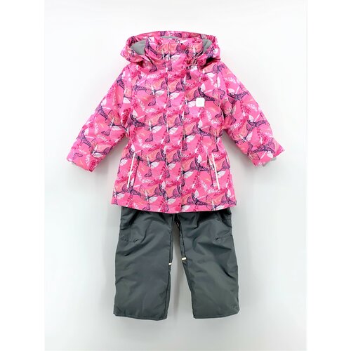 фото Комплект с брюками rusland, демисезонный, мембранный, капюшон, манжеты, карманы, пояс на резинке, съемный капюшон, размер 128, розовый
