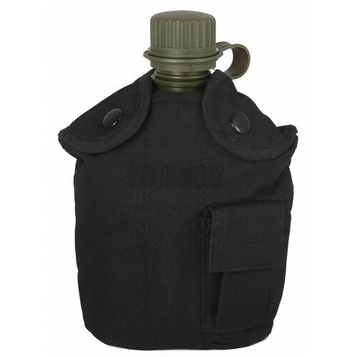 фото Армейская фляга (фляжка) пластиковая 1 литр, в камуфлированном чехле с алюминиевым котелком, цвет черный (black) yagnob