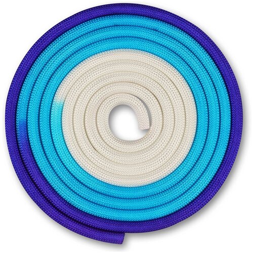 фото Скакалка для художественной гимнастики утяжеленная трехцветная indigo 165 г, in167, бело- сине- фиолетовый, 3 м