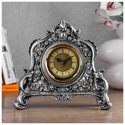 фото Часы настольные "каминные", цвет серебряный, 21х19х6.5 см yandex market