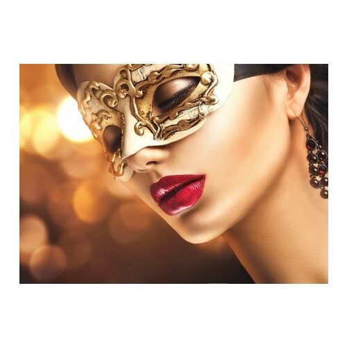 фото Холст с красками по номерам 18 цв. "девушка в золотой маске" рыжий кот