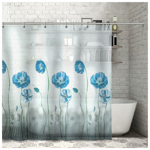 фото Штора для ванной комнаты "синие маки", 180x180 см, eva доляна