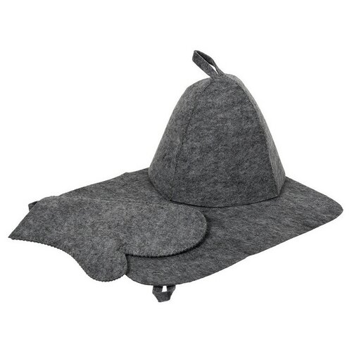 фото Набор из трех предметов (шапка, коврик, рукавица) серый hot pot /20 41184 2 шт.
