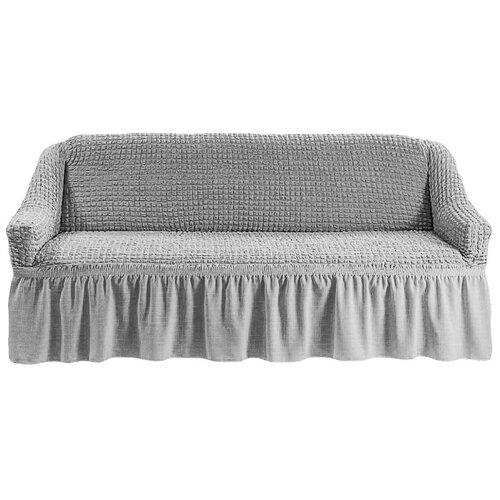 фото Чехол на диван универсальный трехместный с оборкой серый venera