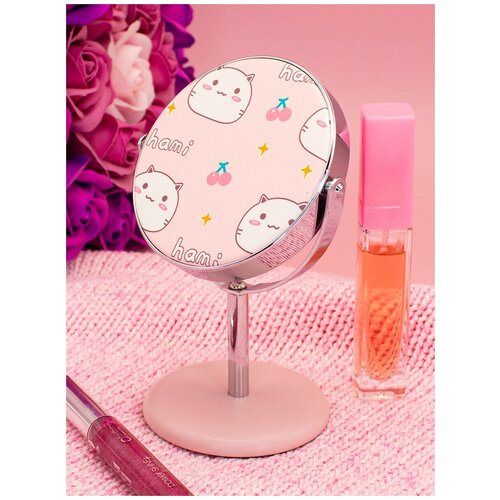 фото Зеркало косметическое "котик hami", на подставке, цвет розовый михимихи