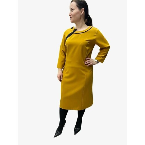 фото Платье повседневное, прямой силуэт, миди, размер 48-50, желтый lvica shop