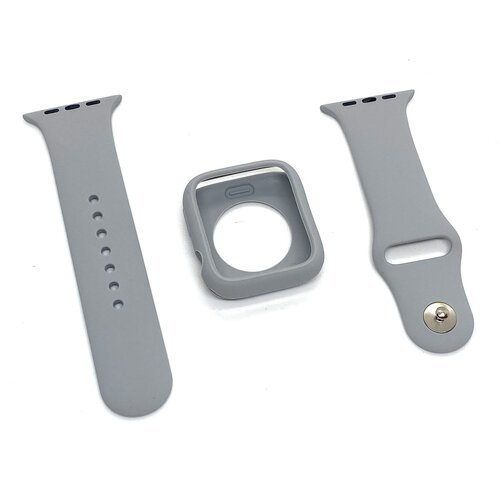фото Комплект: силиконовый ремешок + силиконовый чехол для apple watch 44 мм, светло-серый pro-i-shop