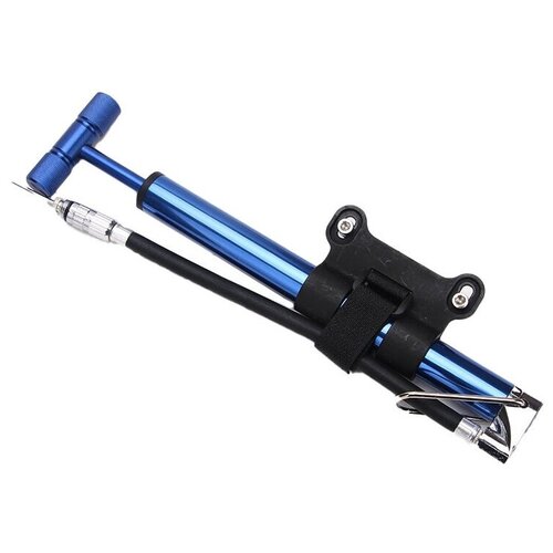 фото Универсальный портативный насос для велосипеда со складной ножкой и креплением на велосипед (синий), moscowcycling mc-pump-06