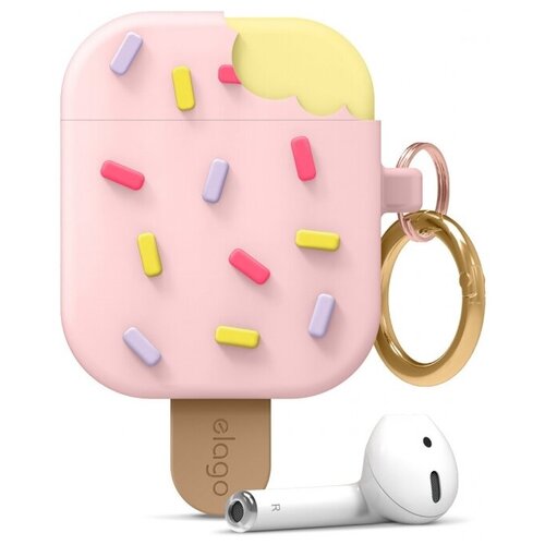 фото Силиконовый чехол с карабином elago ice cream silicone hang case для airpods 1&2, розовый