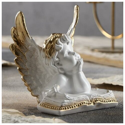 фото Статуэтка "ангел с книгой", золотистый, 15 см qwen