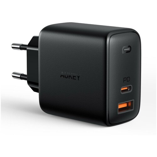 фото Сетевое зарядное устройство aukey dual- port 65w pd usb- c+a wall charger with gan power tech black зарядные устройства сетевые 1147370 pa- b3