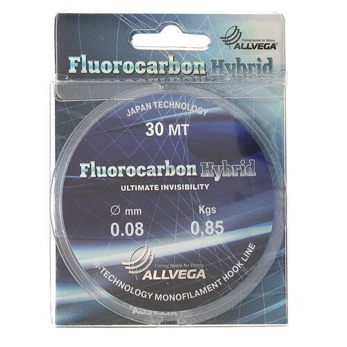 фото Леска монофильная allvega "fluorocarbon hybrid" 30м 0,08мм, 0,85кг, флюорокарбон 65%