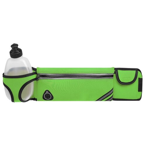 фото Onlitop сумка спортивная на пояс 45х9 см с бутылкой 15х8х3 см, 2 кармана, цвет зеленый