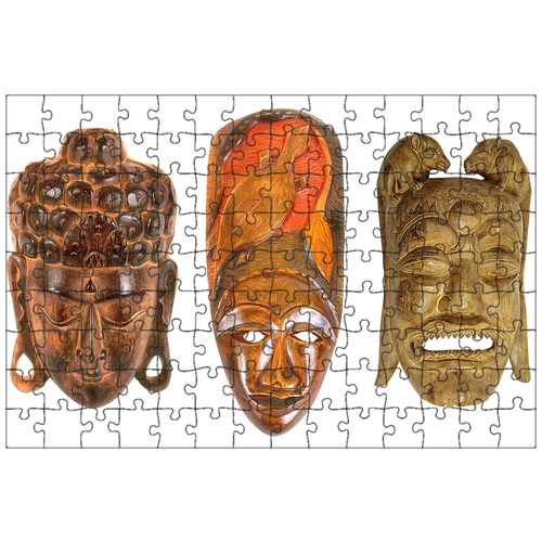 фото Магнитный пазл 27x18см."маски, деревянные маски, сувениры" на холодильник lotsprints