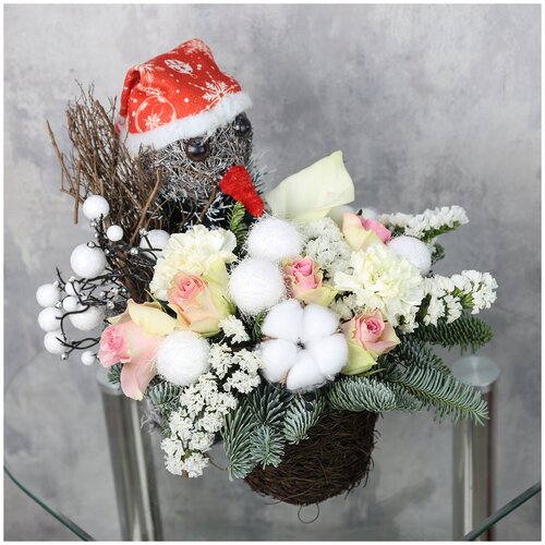фото Корзина «кашпо снеговик с цветами florpro