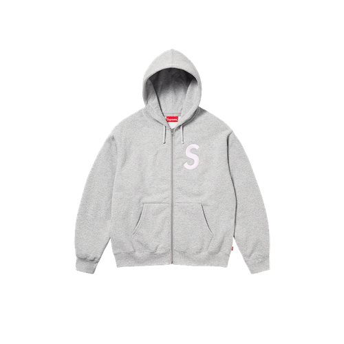 фото Худи supreme s logo zip up hooded sweatshirt heather, размер xl, серый