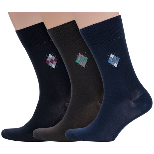 фото Комплект из 3 пар мужских носков grinston socks (pingons) из мерсеризованного хлопка микс 1, размер 29
