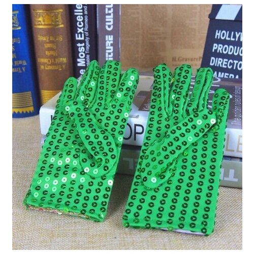 фото Перчатки с пайетками зеленые, детские до 7 лет paetka