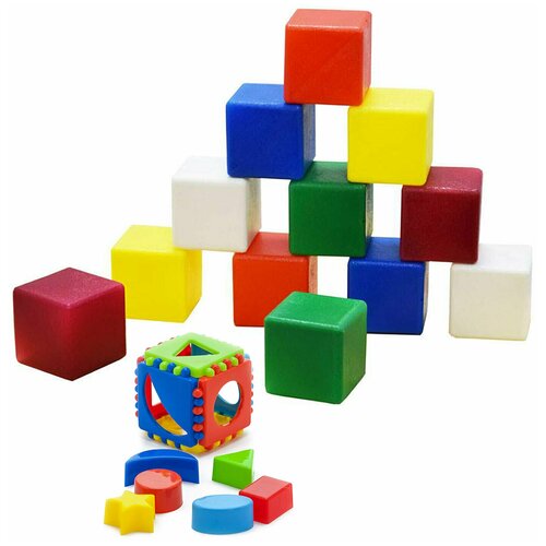 фото Набор развивающий: игрушка "кубик логический малый" арт. 40-0011 + набор "кубики большие", 12 дет. арт. к-002 karolina toys