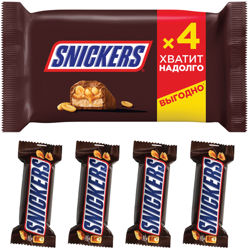 фото Батончик snickers с жареным арахисом, 40 г, мультипак, 4 шт. mars