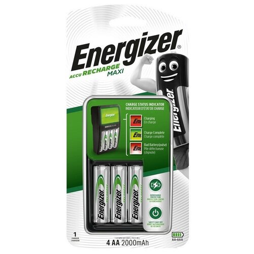 фото Зарядное устройство energizer maxi: 2/4 слота aa/aaa, + 4 акк. aa 2000mah