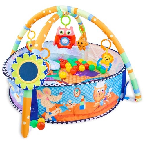 фото Игровой развивающий коврик - манеж для малышей с подвесными игрушками и шариками bestlike