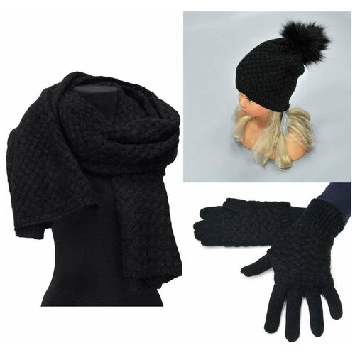 фото Оригинальный зимний комплект в черном цвете (шапка, шарф и перчатки) marina deste 834247 marina d`este