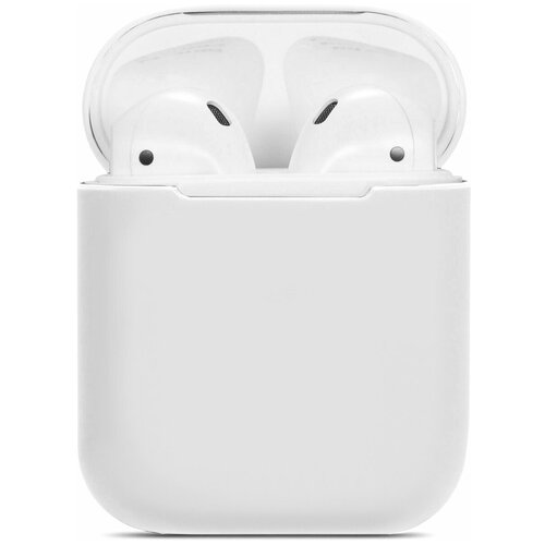 фото Ультратонкий силиконовый чехол для беспроводных наушников airpods 2 и airpods 1 / защитный чехол аирподс 2 и аирподс 1 противоударный матовый (white) pastila
