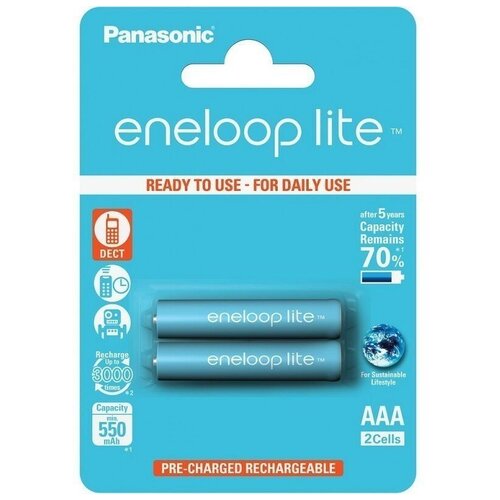 фото Аккумулятор ni-mh 550 ма·ч panasonic eneloop lite aaa, 2 шт.