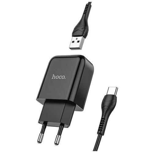 фото Зарядное устройство hoco n2 vigour single usb + кабель usb-type-c, 2a, черный