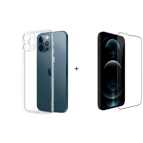 фото Выгодный комплект 2 в 1 для apple iphone 13 pro max : силиконовый чехол прозрачный (с защитой камеры)+ премиум стекло защитное 21d с черной рамкой / полноэкранное / айфон 13 про макс makkardi