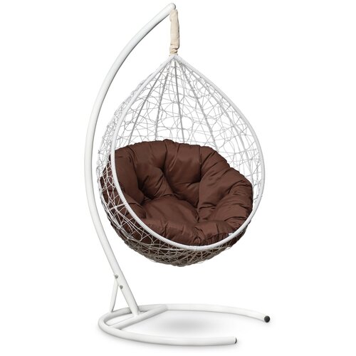 фото Подвесное кресло-кокон laura outdoor sevilla verde белое + каркас (коричневая подушка)