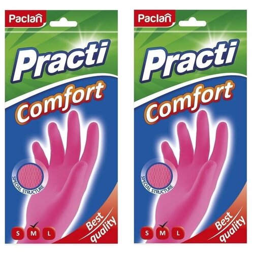 фото Комплект paclan перчатки резиновые comfort (m) розовые 1 пара х 2 упак.