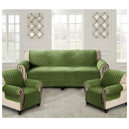 фото Комплект накидок на диван и два кресла с подлокотниками 180х210 ромбы venera