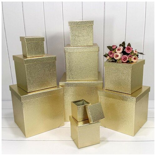 фото Набор коробок куб, текстура кожи, золото, металлик, 26*26*26 см, 10 шт. дон баллон