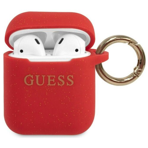 фото Чехол с карабином cg mobile guess silicone case with ring для airpods 1&2, цвет красный (guaccsilglre)