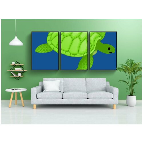 фото Набор модулных постеров для интерьера "черепаха, зеленый, плавание" 60x90 см. в тубусе, без рамки lotsprints
