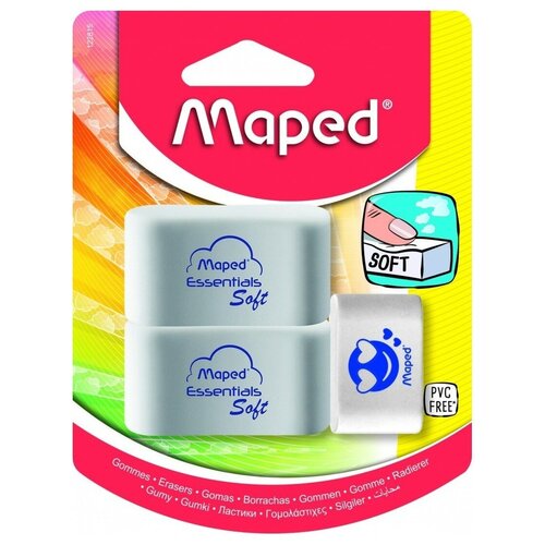 фото Maped набор ластиков essentials soft 3 шт белый