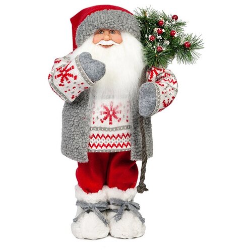 фото Фигурка maxitoys дед мороз в свитере со снежинкой 32 см красный/серый