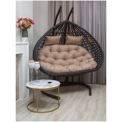 фото Подвесное кресло двухместное fresco grande-2xl коричневое из искусственного ротанга астела мебель