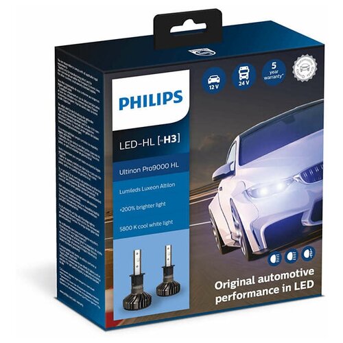 фото Лампа автомобильная светодиодная philips h3 12/24v-led (pk22s) 5800k 18w ultinon pro9000 hl led (к.уп.2 шт.)