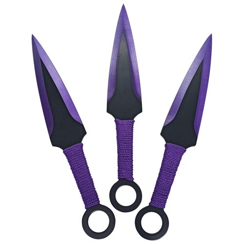 фото Нож кунай фиолетовый в обмотке 23 см (набор 3 штуки в чехле) kalina m