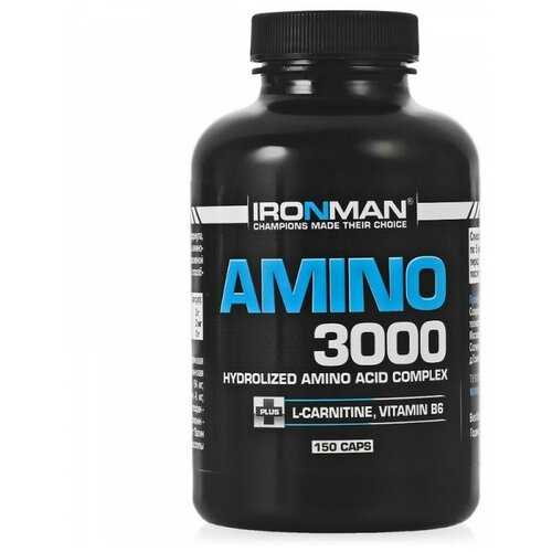 фото Аминокислотный комплекс ironman amino 3000, 150 капсул / для похудения и набора массы / для кожи и волос