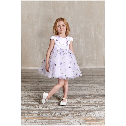 фото Платье-пачка светланка, хлопок, нарядное, флористический принт, размер 30 (104-110), фиолетовый