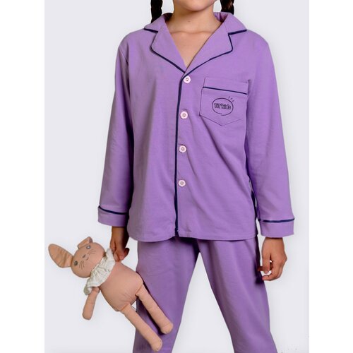 фото Пижама tit'kids для мальчиков, рубашка, брюки, рукава с манжетами, карманы, размер 86, фиолетовый