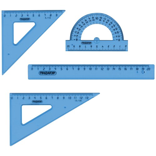 фото Пифагор набор чертежный 4 предмета (210628) прозрачный/голубой