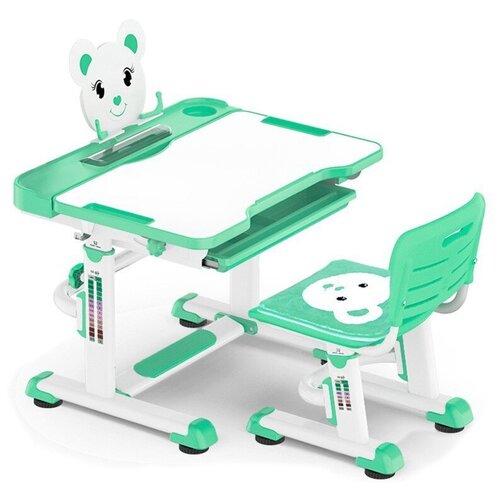 фото Комплект mealux парта и стул bd-04 new xl teddy 77x56 см белый/зеленый