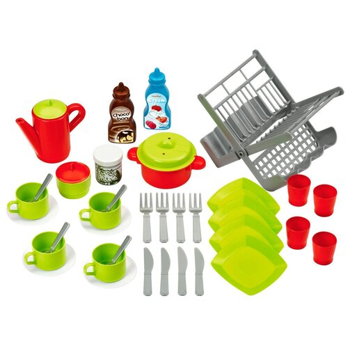 фото Набор продуктов с посудой ecoiffier и сушилкой 2619 зеленый/серый/красный